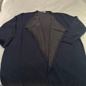 J.Jill long open cardigan, lightweight, inside charcoal grey folds in front